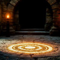 光る魔法陣と石造りのダンジョンのAI画像