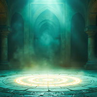 光る魔法陣と石造りの神殿のAI画像