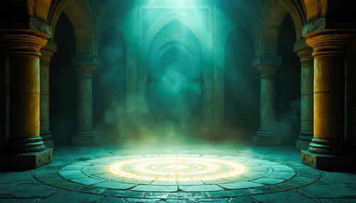光る魔法陣と石造りの神殿