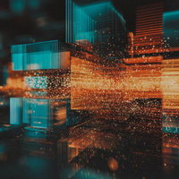 情報が走り抜けるサイバー空間のデジタルブロックの写真