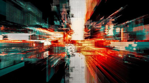 光とノイズが織り成すサイバー都市の黎明 デジタルグリッチ