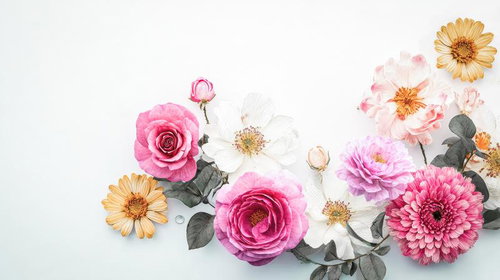 春の花々が並ぶ華やかなフラットレイ