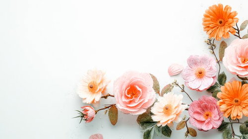 ピンク・黄色・オレンジの春の花が咲き誇るフラワーアレンジメント