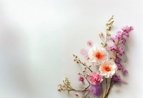 淡い紫の花びらや水彩風の模様がアクセントとなる花飾り