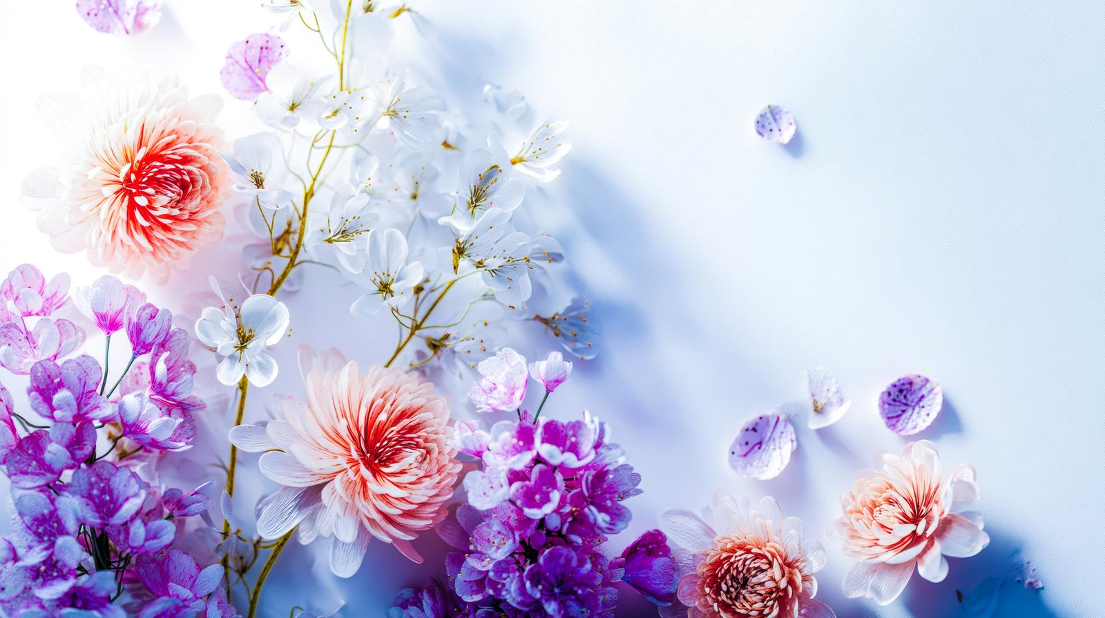 ピンクの菊と小花が広がるフラワーアート