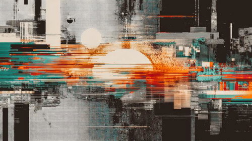 グリッチアートのリッチ風構成とドットパターン