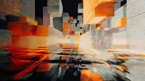 無数のデジタルキューブに満ちた仮想空間