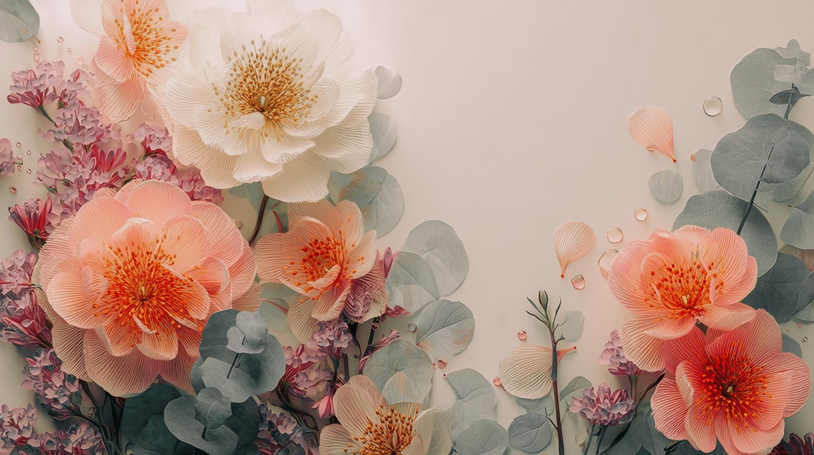 モノトーンの花びらと赤い花芯が調和したフラワーアレンジメント
