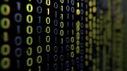 黒背景に浮かぶ0と1のビット列