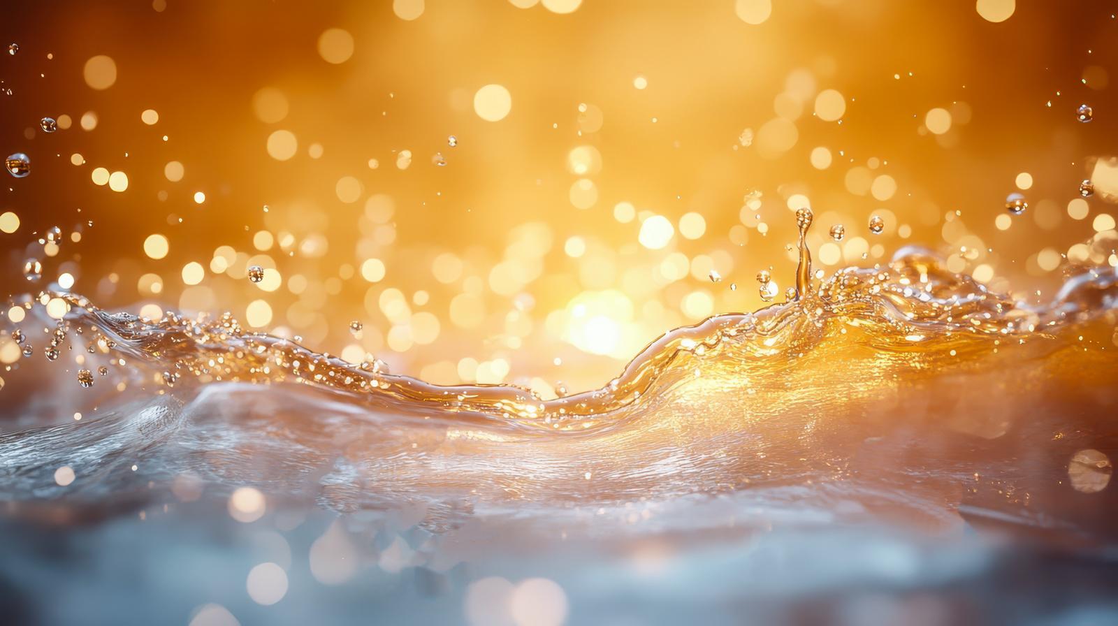 黄金の液体が波打ち水しぶきが舞い上がる瞬間