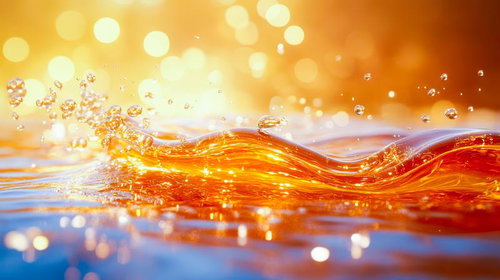 黄金色のはちみつが波打ちきらめく水面から飛沫が宙に舞う