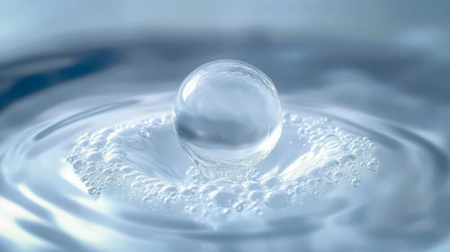 水滴が水面にあたって波紋ができる瞬間、光が反射して輝く