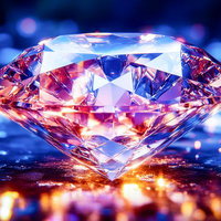輝く宝石が放つ幻想的な光 紫からピンク色に発光するラウンドブリリアントカットの写真