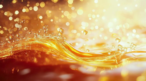 黄金色に輝く有効成分エキス配合の水沫と光の粒子