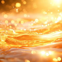 琥珀色に輝く蜂蜜の波が煌めく黄金色の液体流動の写真