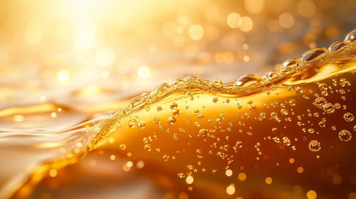 黄金色に輝くビールの泡立ちと煌めき、琥珀色の液体