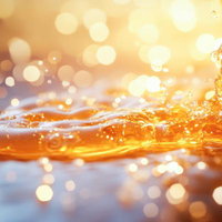 黄金色に煌めく蜂蜜が流れ落ちる光景の写真