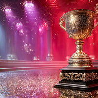 ライトアップされた黄金の優勝トロフィー チャンピオンの栄光を表現の写真