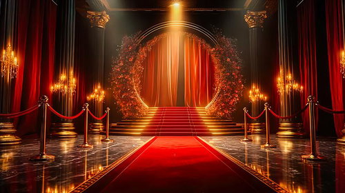 豪華な照明とレッドカーペットが敷かれたステージ