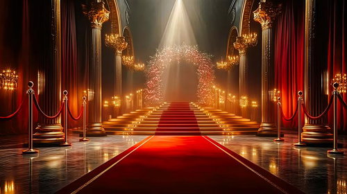 金色の装飾が輝く授賞式会場のレッドカーペット