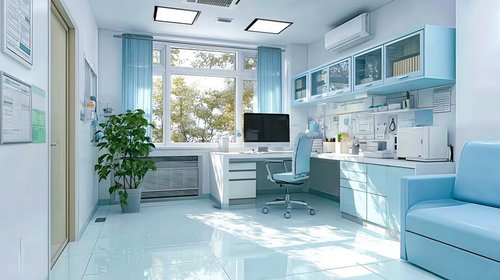 採光豊かな病院の清潔な診察室：モダンで明るい医療空間