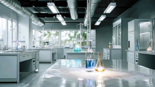 緻密な実験が行われる近未来の研究施設内の実験室