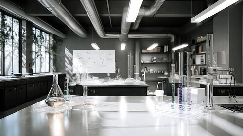 モダンな実験室の白を基調とした研究ラボ設備と機器
