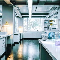 大学の研究室で行われる化学実験の様子と実験装置の写真