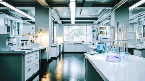 大学の研究室で行われる化学実験の様子と実験装置