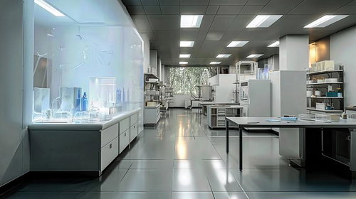 最新機器が配置された実験室の研究風景と科学的分析