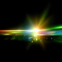 虹彩の水平線に輝くスペクトル光線：テクノロジーエネルギー効果の写真