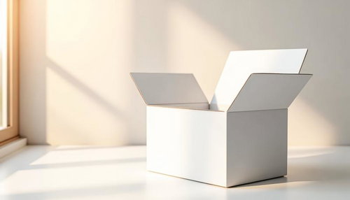 蓋の開いた白い段ボール箱