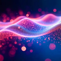 粒子が波打つネオン調のエフェクトのAI画像