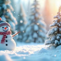 雪だるまと小さなモミの木のAI画像