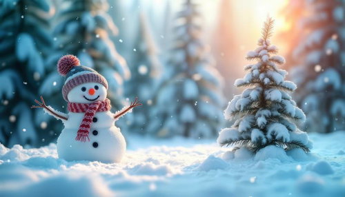雪だるまと小さなモミの木