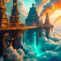 雲海にそびえる空中都市のAI画像