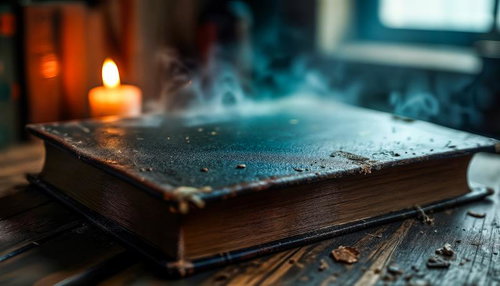 煙が立ち上る古びた魔導書