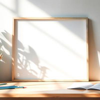 光が差し込む絵描きのデスクのAI画像