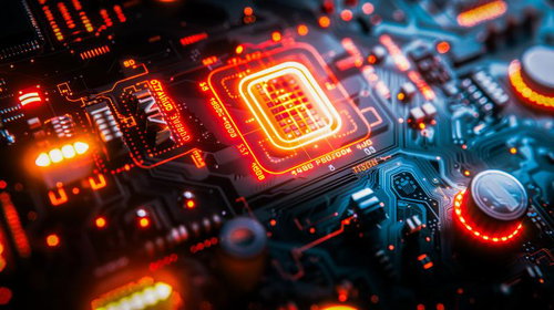 発光する電子回路と集積回路の半導体チップ