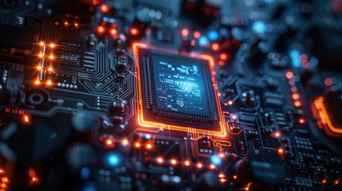 オレンジ色に発光する半導体チップと電子回路の精密設計