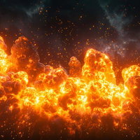 火の粉と共に広がる大規模な爆発のAI画像