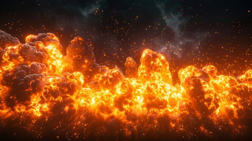 火の粉が飛び散る大規模な爆発エフェクト