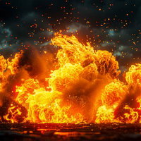 地面から燃え盛る爆風と炎のAI画像