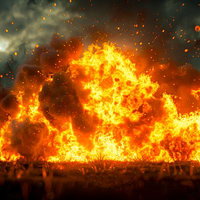 大爆発による火炎が焦がす瞬間の破壊的な光景の写真