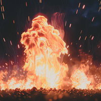 燃え盛る火炎が爆発する壮大なシーンと火の粉の写真