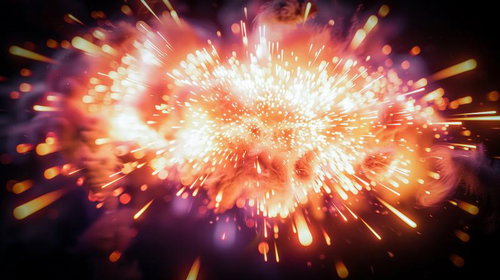 白く輝く光が放射する大爆発の一瞬 テクノロジーエネルギーフラッシュ