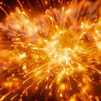 火炎エネルギーの閃光と爆発、光線と火の粒が飛散する高エネルギー爆発の写真