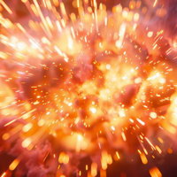 中央から放射する大爆発の火花と光跡、エネルギー衝撃のダイナミック光の写真