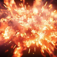 ダイナミックな爆発と火花が飛び散る光跡エフェクトの写真