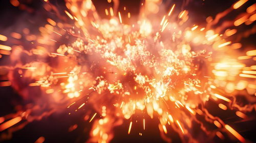 ダイナミックな爆発と火花が飛び散る光跡エフェクト